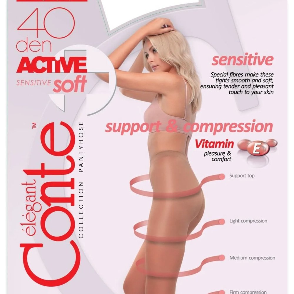 Conte Modelling Control Top Women's Pantyhose -Active 40 Den Black XL / XXL